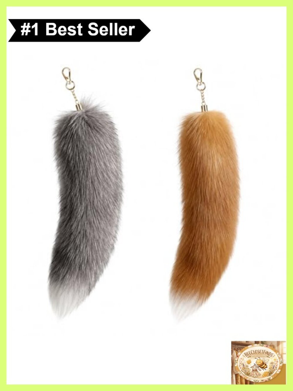 Faux Fur Fox Tail Keychain Set Cosplay Costume Accessory 2 Piece